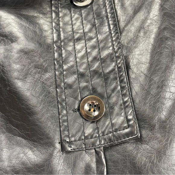 🔥Lane Crawford Belted Buttons Closure Black Faux Leather Jacket Size L - Picture 7 of 15